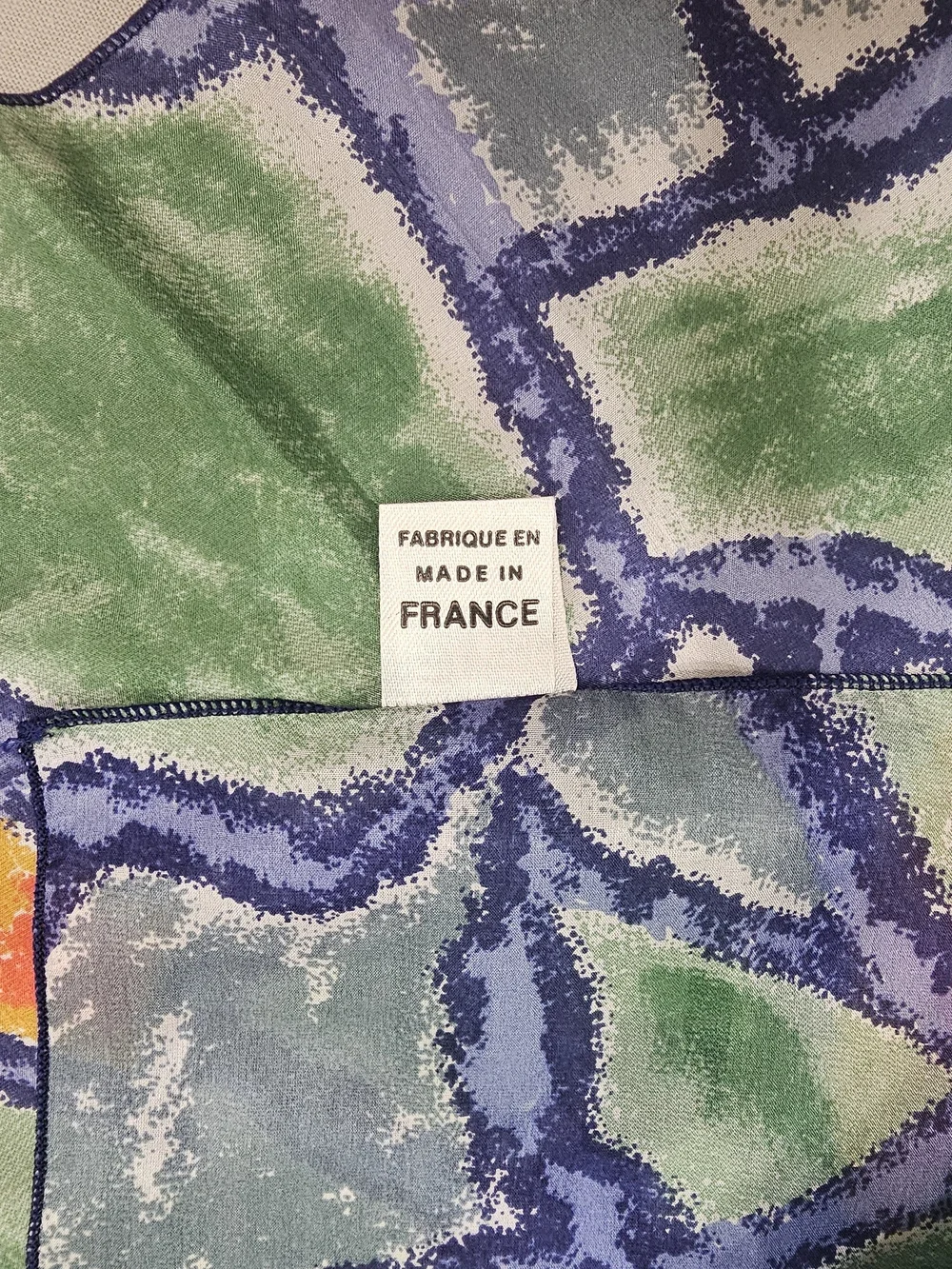 Vintage French Pure Silk Scarf 34” Square Abstract Geometric Multicolor